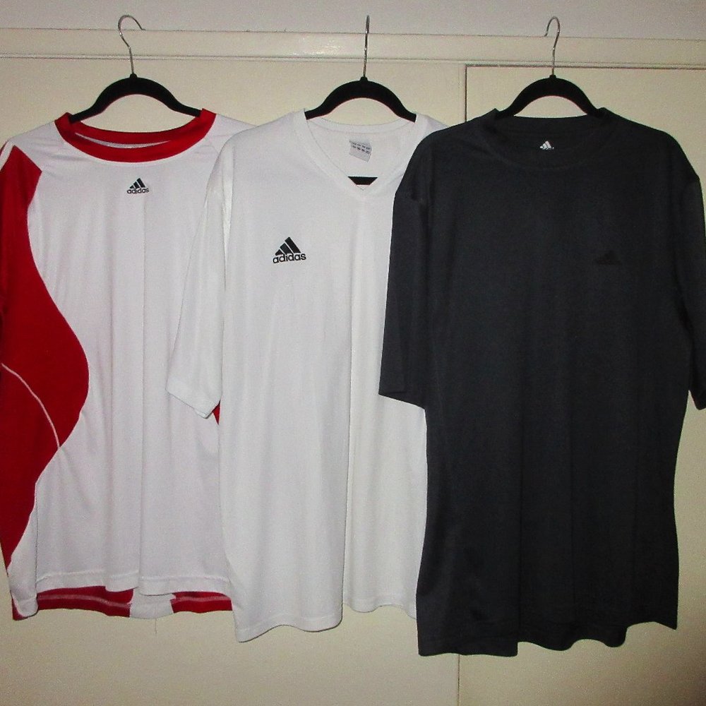 3 Adidas Men's Active Wear Short Sleeve T-Shirts, Size is Men's XL Red White